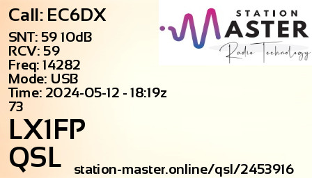 QSL Card for LX1FP QSO with EC6DX