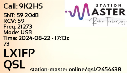 QSL Card for LX1FP QSO with 9K2HS