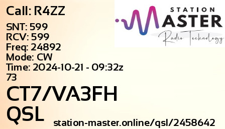 QSL Card for CT7/VA3FH QSO with R4ZZ