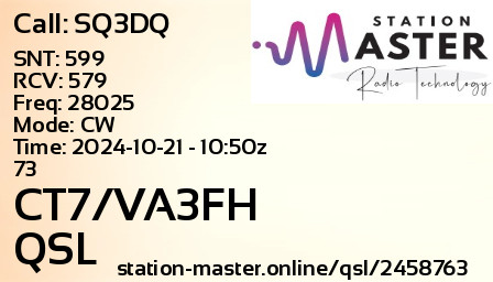 QSL Card for CT7/VA3FH QSO with SQ3DQ