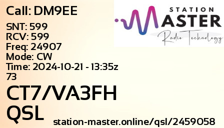 QSL Card for CT7/VA3FH QSO with DM9EE