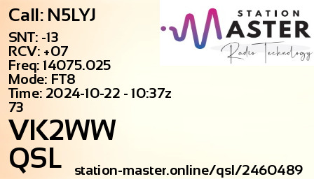 QSL Card for VK2WW QSO with N5LYJ