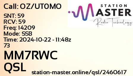 QSL Card for MM7RWC QSO with OZ/UT0MO