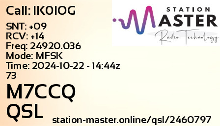 QSL Card for M7CCQ QSO with IK0IOG