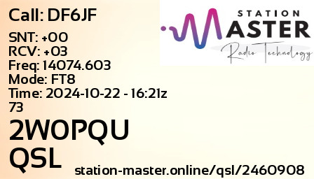 QSL Card for 2W0PQU QSO with DF6JF