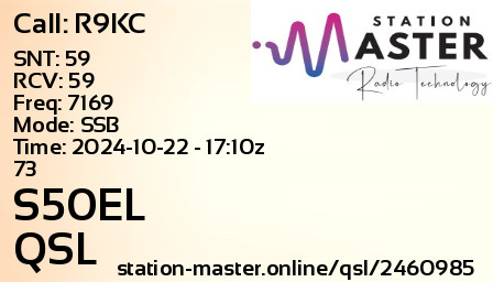 QSL Card for S50EL QSO with R9KC