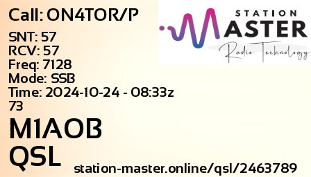 QSL Card for M1AOB QSO with ON4TOR/P
