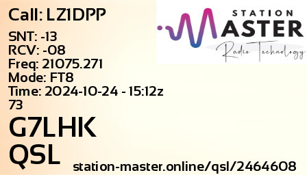 QSL Card for G7LHK QSO with LZ1DPP