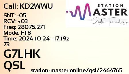 QSL Card for G7LHK QSO with KD2WWU