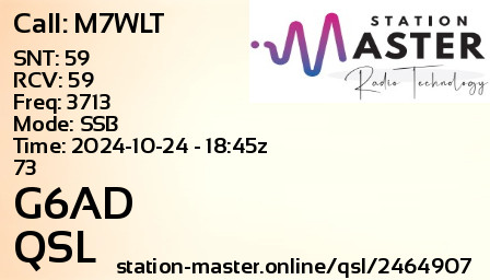 QSL Card for G6AD QSO with M7WLT
