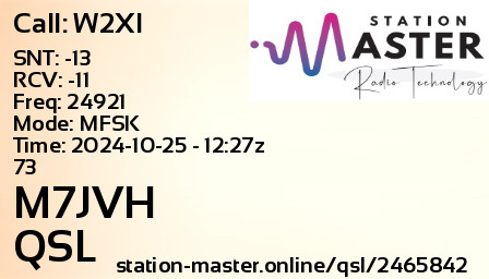 QSL Card for M7JVH QSO with W2XI