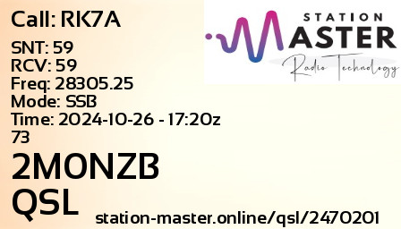 QSL Card for 2M0NZB QSO with RK7A