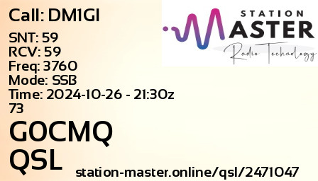 QSL Card for G0CMQ QSO with DM1GI