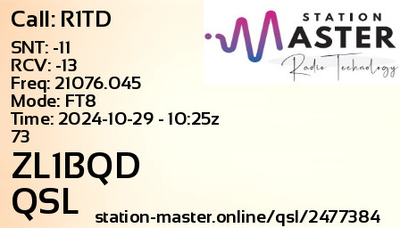QSL Card for ZL1BQD QSO with R1TD