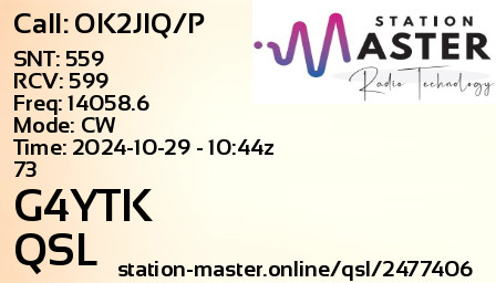 QSL Card for G4YTK QSO with OK2JIQ/P