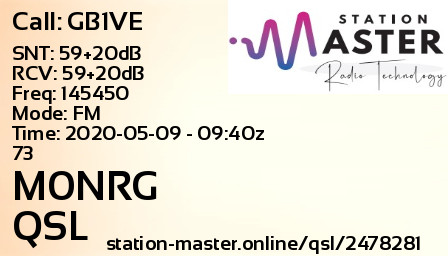 QSL Card for M0NRG QSO with GB1VE