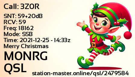 QSL Card for M0NRG QSO with 3Z0R