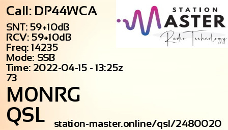 QSL Card for M0NRG QSO with DP44WCA