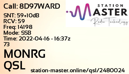 QSL Card for M0NRG QSO with 8D97WARD