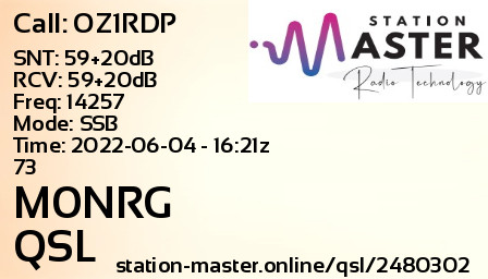 QSL Card for M0NRG QSO with OZ1RDP