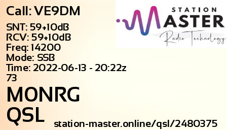 QSL Card for M0NRG QSO with VE9DM
