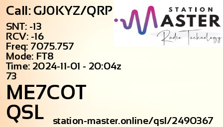QSL Card for ME7COT QSO with GJ0KYZ/QRP
