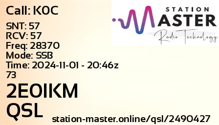 QSL Card for 2E0IKM QSO with K0C