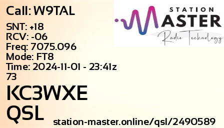 QSL Card for KC3WXE QSO with W9TAL