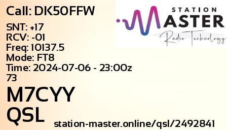 QSL Card for M7CYY QSO with DK50FFW