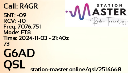 QSL Card for G6AD QSO with R4GR