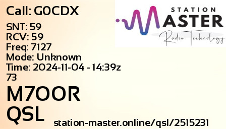 QSL Card for M7OOR QSO with G0CDX