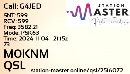 QSL Card for M0KNM QSO with G4JED