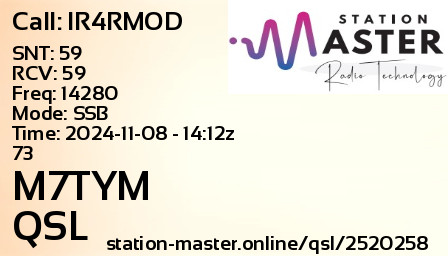 QSL Card for M7TYM QSO with IR4RMOD