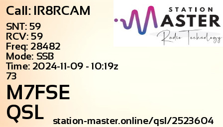 QSL Card for M7FSE QSO with IR8RCAM