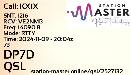 QSL Card for DP7D QSO with KX1X