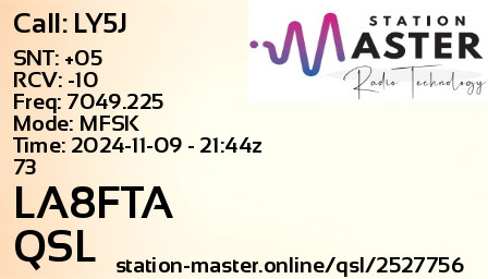 QSL Card for LA8FTA QSO with LY5J