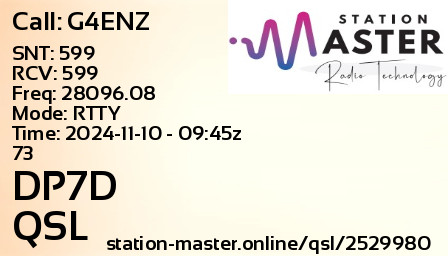 QSL Card for DP7D QSO with G4ENZ