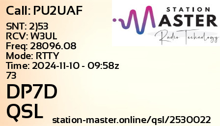 QSL Card for DP7D QSO with PU2UAF