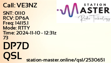 QSL Card for DP7D QSO with VE3NZ