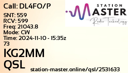 QSL Card for KG2MM QSO with DL4FO/P
