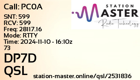 QSL Card for DP7D QSO with PC0A