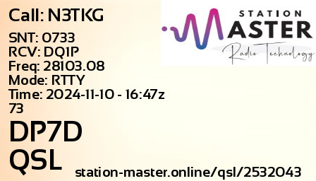 QSL Card for DP7D QSO with N3TKG