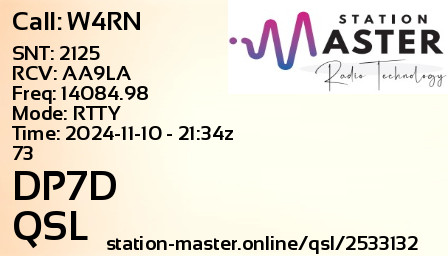 QSL Card for DP7D QSO with W4RN