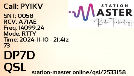 QSL Card for DP7D QSO with PY1KV