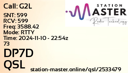 QSL Card for DP7D QSO with G2L
