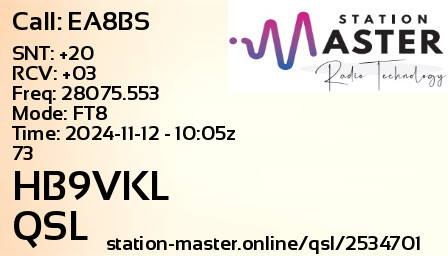 QSL Card for HB9VKL QSO with EA8BS