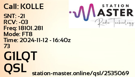 QSL Card for G1LQT QSO with K0LLE