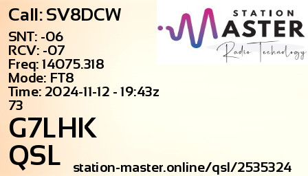 QSL Card for G7LHK QSO with SV8DCW