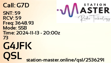 QSL Card for G4JFK QSO with G7D