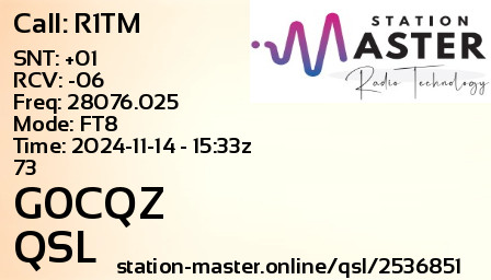 QSL Card for G0CQZ QSO with R1TM